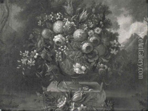 Blumenstilleben In Antiker Vase Oil Painting - Jan Van Huysum