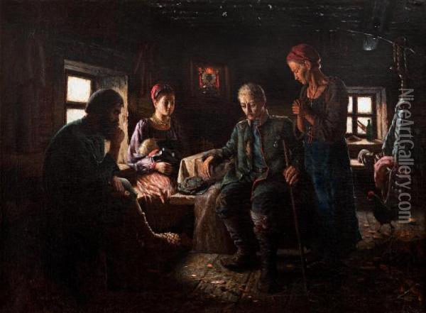 Sad News. Oil Painting - Vasily Maximovich Maximov