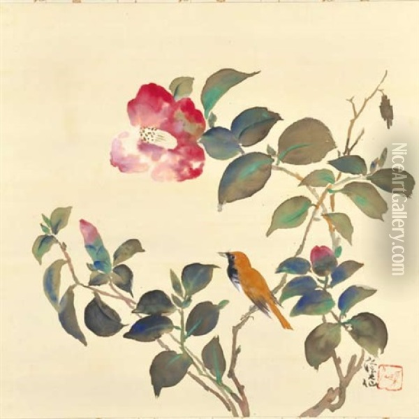 Camellia Oil Painting - Keisen Tomita