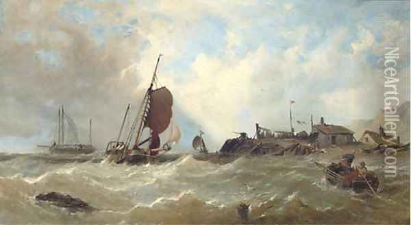 Fishing vessels off the south coast Oil Painting - James Sen Meadows