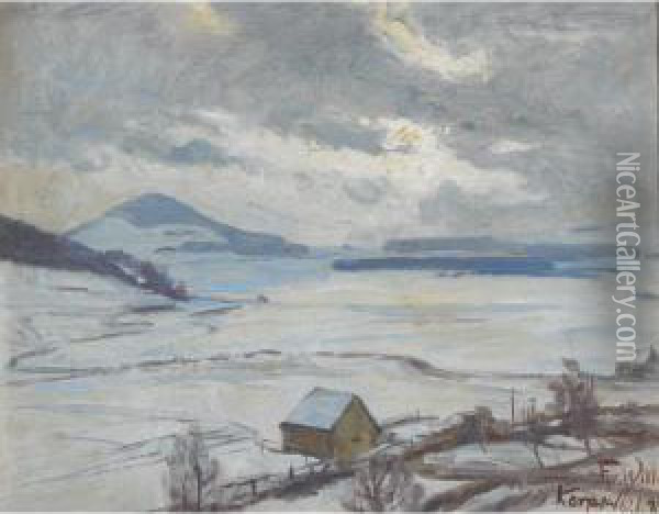 Frozen Lake With Village Houses At Kerpen Oil Painting - Fritz Von Wille