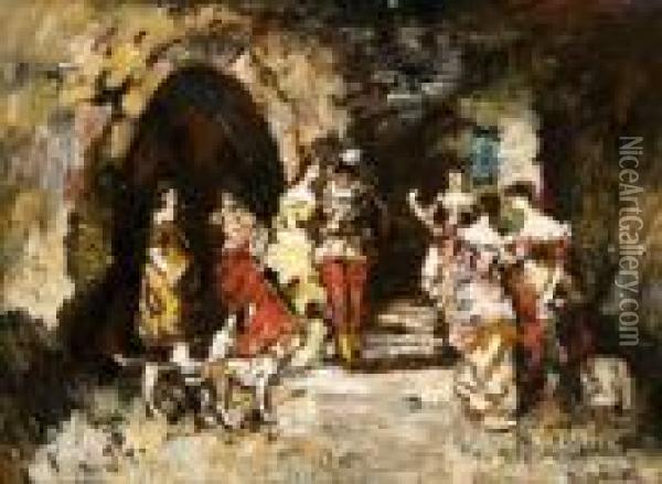 Scene Galante Pres Des Ruines Oil Painting - Adolphe Joseph Th. Monticelli