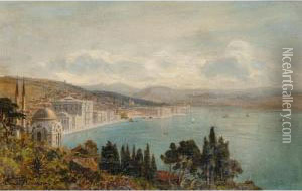 View Of The Dolmabahce Palace, Constantinople Oil Painting - Ernst Carl Eugen Koerner
