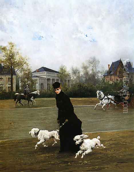 Elegant Lady in the Bois de Boulogne, Paris Oil Painting - Maurice Poirson
