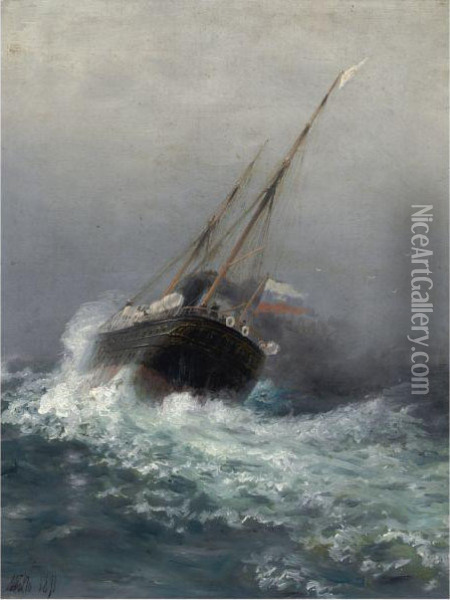 Steamship On High Seas Oil Painting - Lef Feliksovich Lagorio