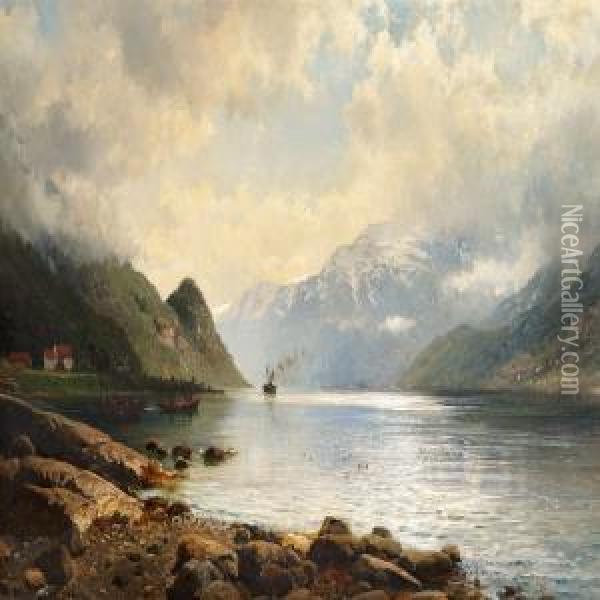 A Norwegian Coast Oil Painting - Anders Monsen Askevold