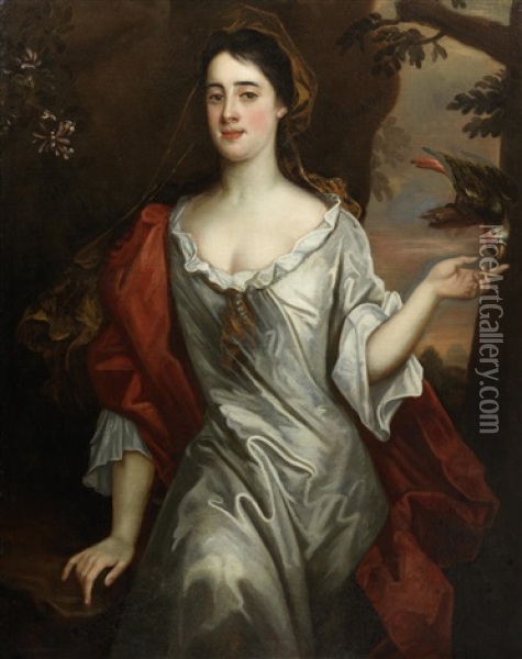 Portrait Of A Lady, Three-quarter Length Oil Painting - Michael Dahl