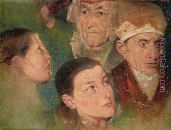 Studies Of Heads Oil Painting - Moritz von Schwind