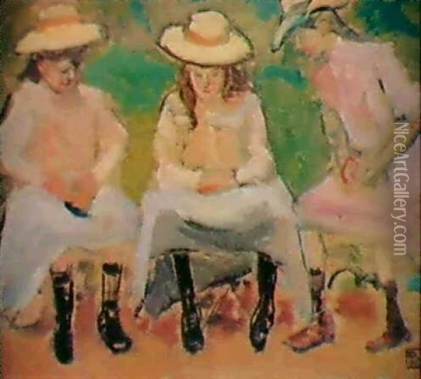 Trois Jeunes Filles Au Parc Oil Painting - Fernand Piet