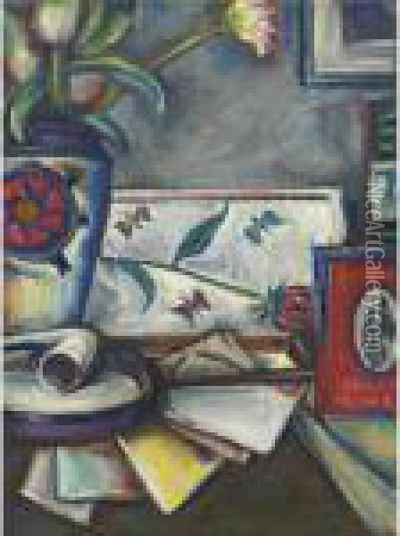 Still Life With Pipe And Letters Oil Painting - Preston Dickinson