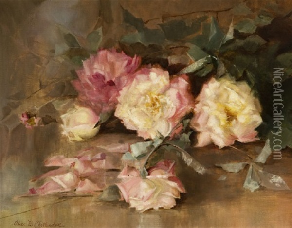 Still Life With Pink And Yellow Roses Oil Painting - Alice Brown Chittenden