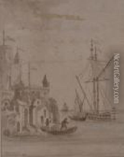Ships At The Coast Oil Painting - Fons Van Der Velde