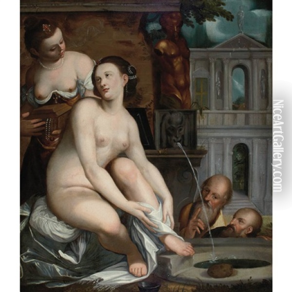 Susanna At Her Bath Oil Painting - Paolo Piazza