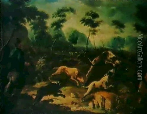 Wildschweinjagd. Oil Painting - Francesco Giuseppe Casanova