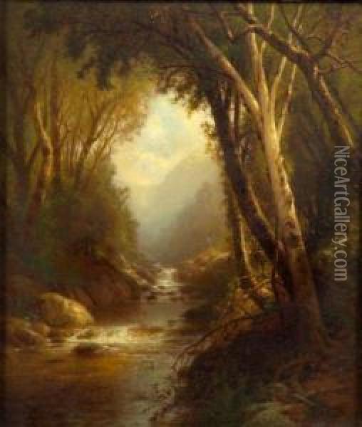 River Cascades Oil Painting - William M. Hart