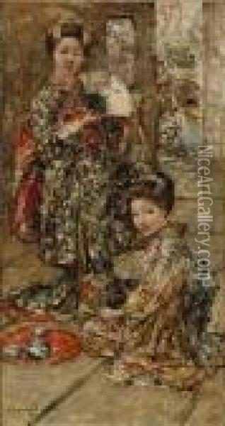 Two Japanese Beauties Oil Painting - Edward Atkinson Hornel