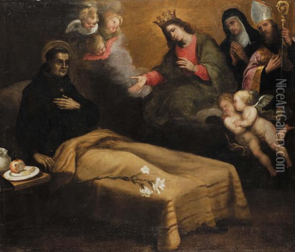 La Vergine Con Santi Appare A San Bernardo Oil Painting - Giovanni Andrea di Ferrari