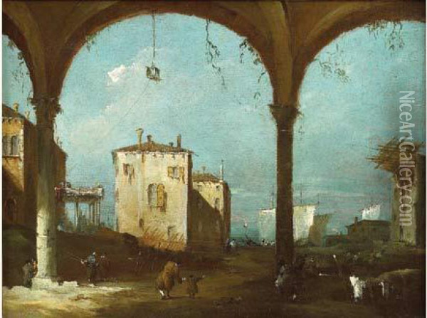 Vue D'un Portique Oil Painting - Giacomo Guardi