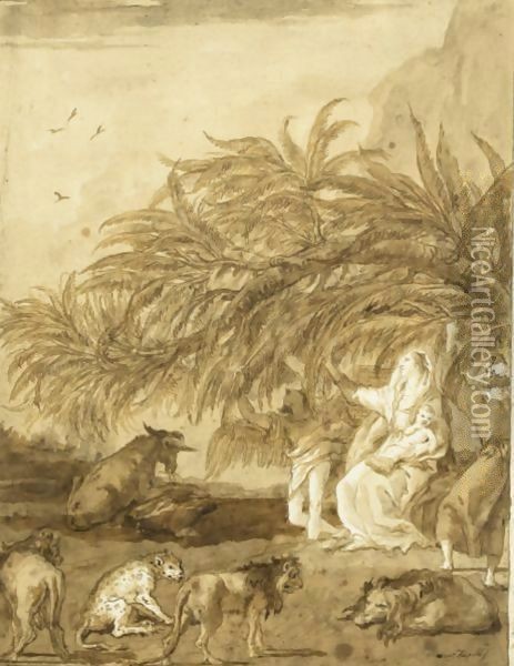 The Holy Family And The Miracle Of The Palm Tree Oil Painting - Giovanni Domenico Tiepolo