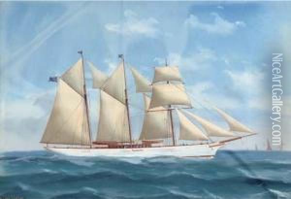 The English Steam Yacht Lady Torfrida At Sea Oil Painting - Atributed To A. De Simone