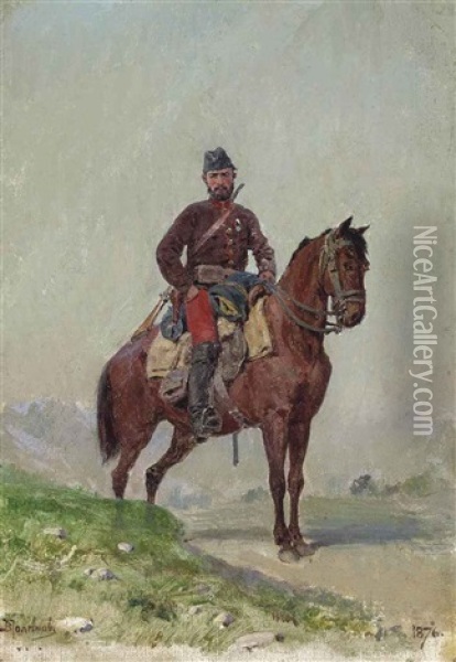 Cavalryman From The Squadron Of General Cherniaev Oil Painting - Vasili Dimitrievich Polenov