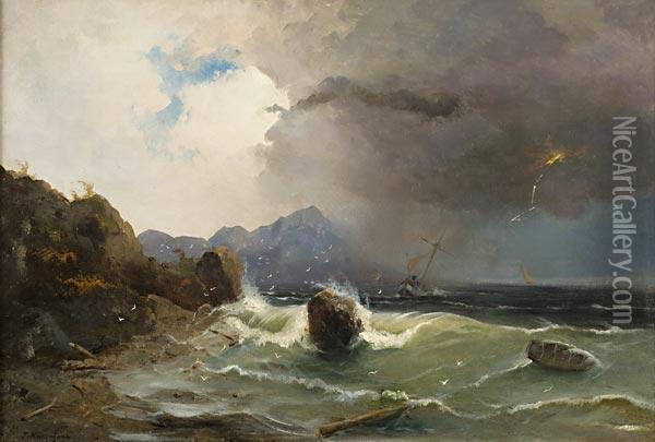 Tempesta Sulla Costa Con Veliero Oil Painting - Grigorij Kapustin