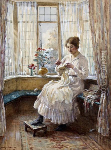Lady Sewing Seated By A Window Oil Painting - William Kay Blacklock