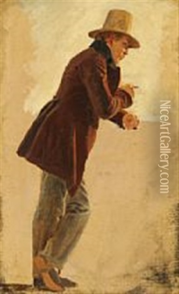 Portrait Of Marstrand In Full Figure Oil Painting - Constantin (Carl Christian Constantin) Hansen