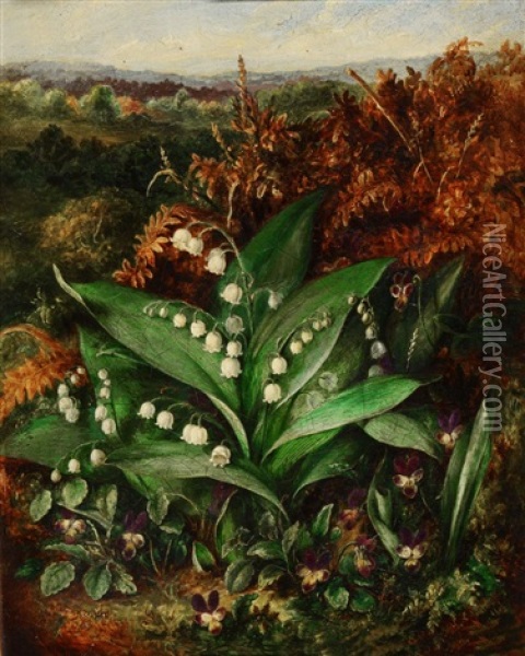 White Bellflowers In A Landscape Oil Painting - Albert Durer Lucas