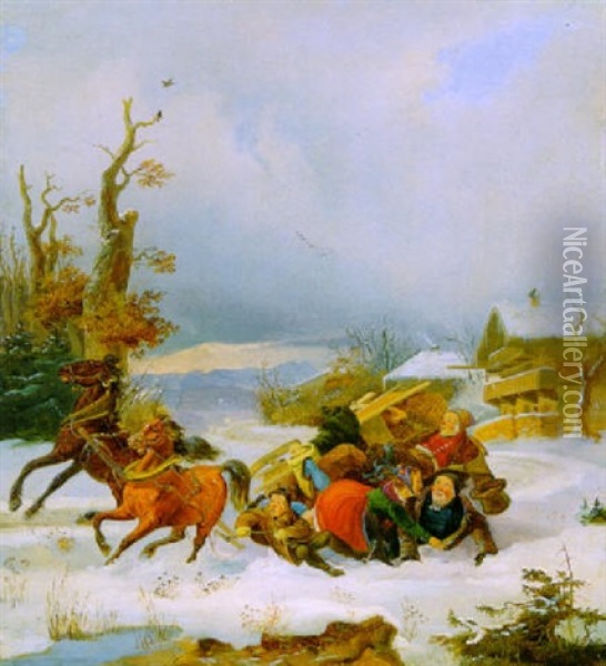 Die Verungluckte Schlittenfahrt Oil Painting - Joseph Heinrich Ludwig Marr
