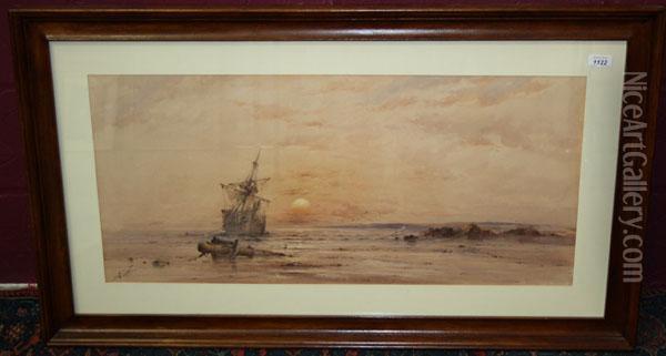 Shore View With Shipwrec Oil Painting - Gustave Albert