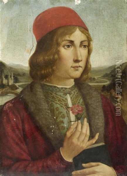 Portrait Eines Jungen Mannes Mit Nelke Oil Painting - Domenico Ghirlandaio