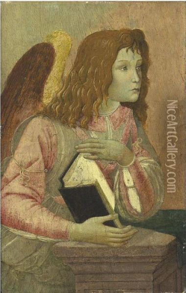 Angel Holding An Open Codex: A Fragment Oil Painting - Sandro Botticelli