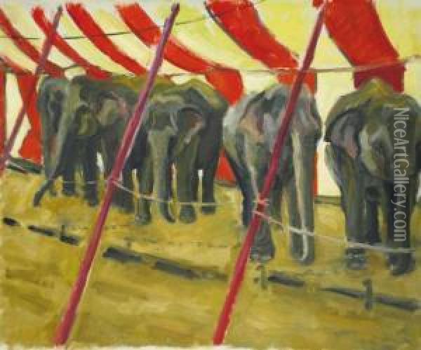 Elefantes En El Circo Oil Painting - Josep Serra Porson