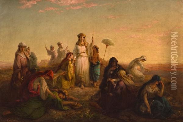 The Women Of Egypt Pleading With Thermutis, Daughter Of The Pharaoh Oil Painting - Louis Lang