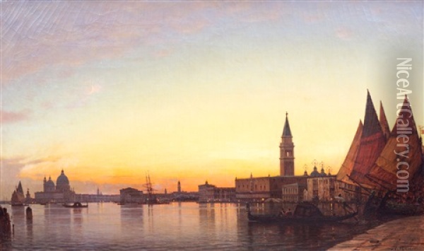 Sunset On The Grand Canal, Venice Oil Painting - Amedee Rosier