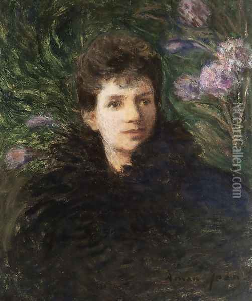 Young Woman with Violets, c.1910 Oil Painting - Edmond-Francois Aman-Jean