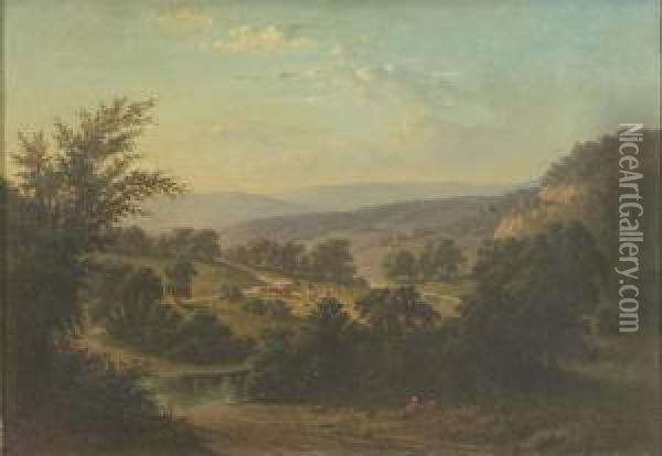 Valley Landscape With Haying. Oil Painting - Frederick Debourg Richards