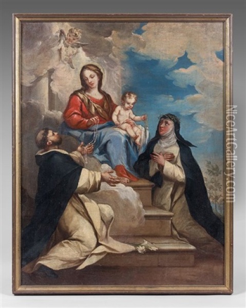 La Vierge Du Rosaire Avec Saint Dominique De Guzman Et Sainte Catherine De Sienne Oil Painting - Bartolomeo Letterini