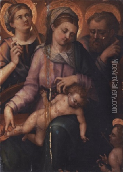 La Sainte Famille Avec Sainte Catherine Oil Painting - Innocenzo di Pietro (da Imola) Francucci