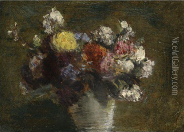 Fleurs Dans Un Pot De Porcelaine Blanche Oil Painting - Ignace Henri Jean Fantin-Latour