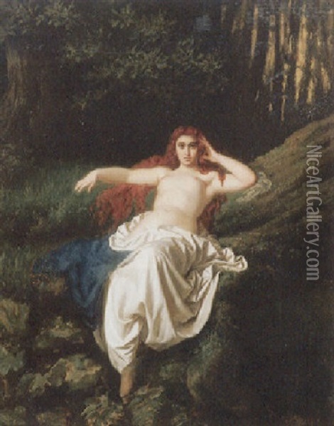 Ruhende Waldnymphe In Reizvoller Pose An Einer Quelle Oil Painting - Caesar Willich
