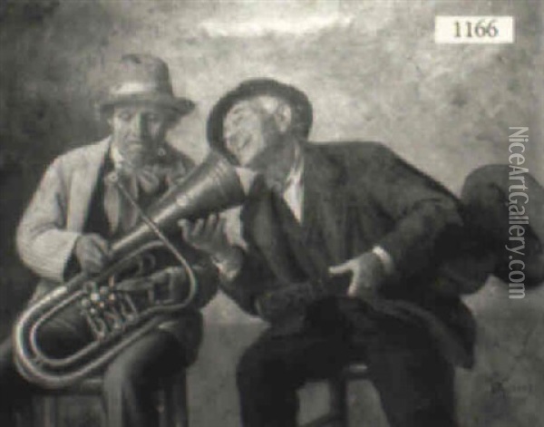 Two Seated Male Musicians After Passing The Hat Oil Painting - David Sani