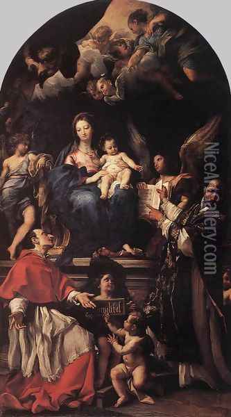 Madonna and Child Enthroned with Angels and Saints 1680-90 Oil Painting - Carlo Maratti