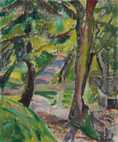 Landscape With Trees (marlboro Landscape) Oil Painting - Alfred Henry Maurer