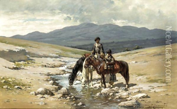Watering The Horses Oil Painting - Richard Karlovich Zommer