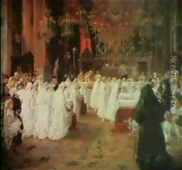 The First Communion Oil Painting - Pio Joris