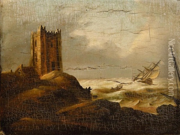 Shipping Off The Coast With A Castle Oil Painting - William Sadler the Younger