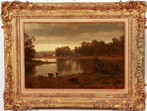 Landscape With Cattle Oil Painting - Albert Bierstadt