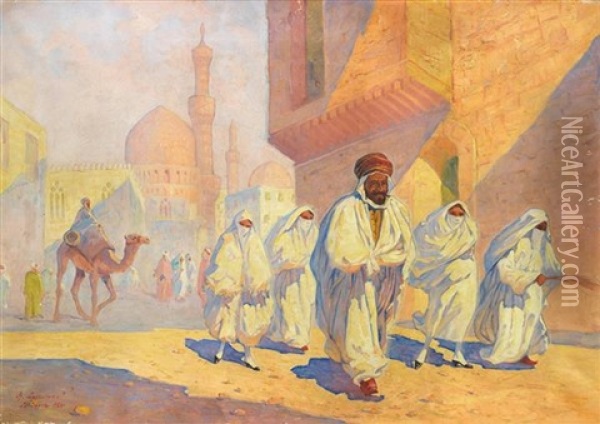 De Retour De La Mosquee Back From The Mosque Oil Painting - Aleksander Laszenko